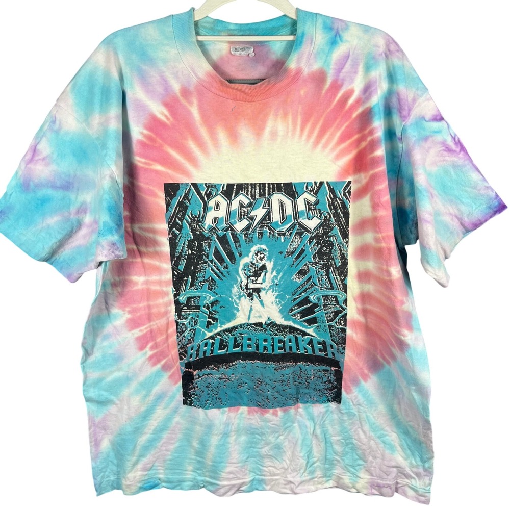 AC/DC T-Shirt Men XL Multicolor Tie Dye 1996 Ballbreaker Tour Band Rock Vintage